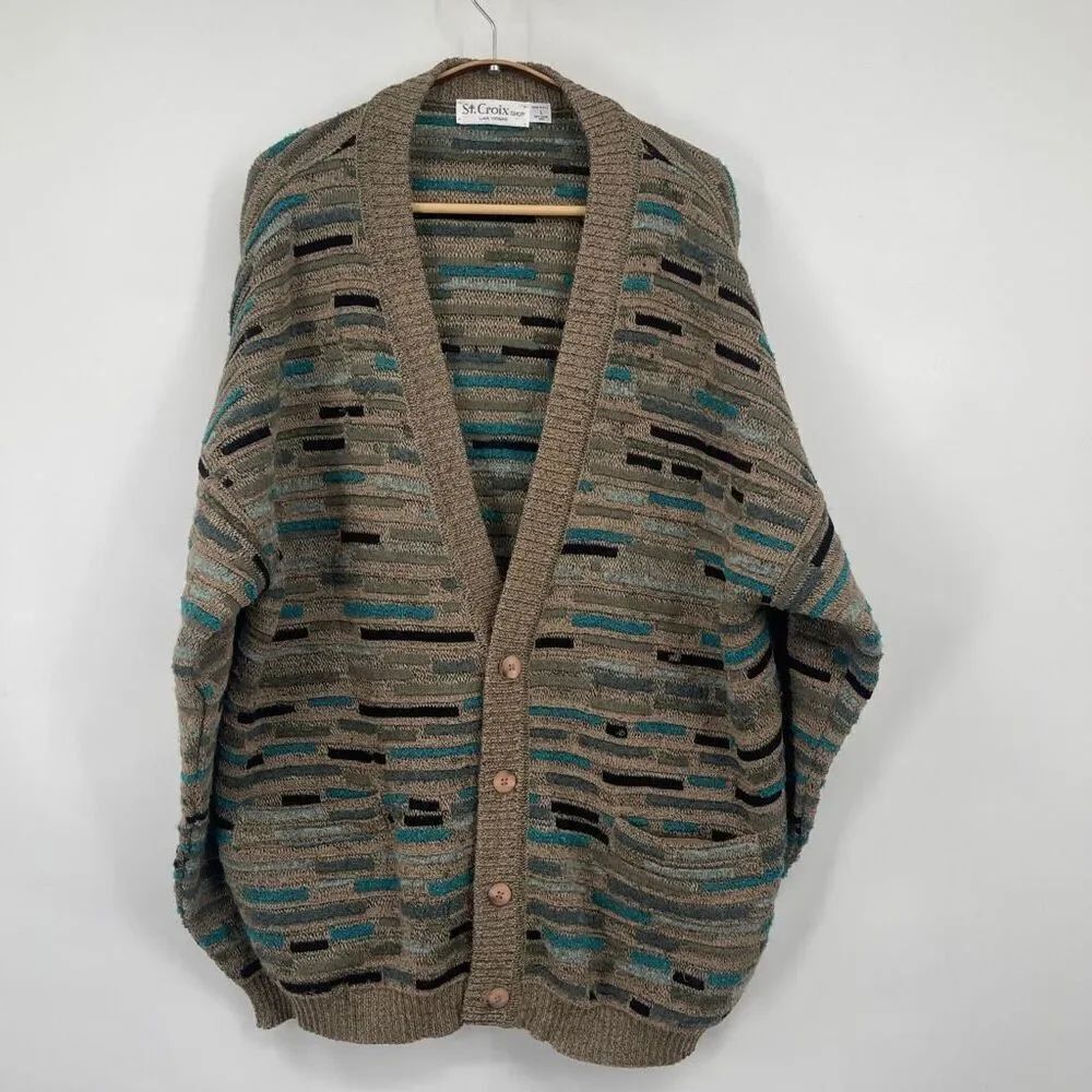 VTG 80's St. Croix Shepards Men Button Front Cosby Style Grandpa Cardigan Size L